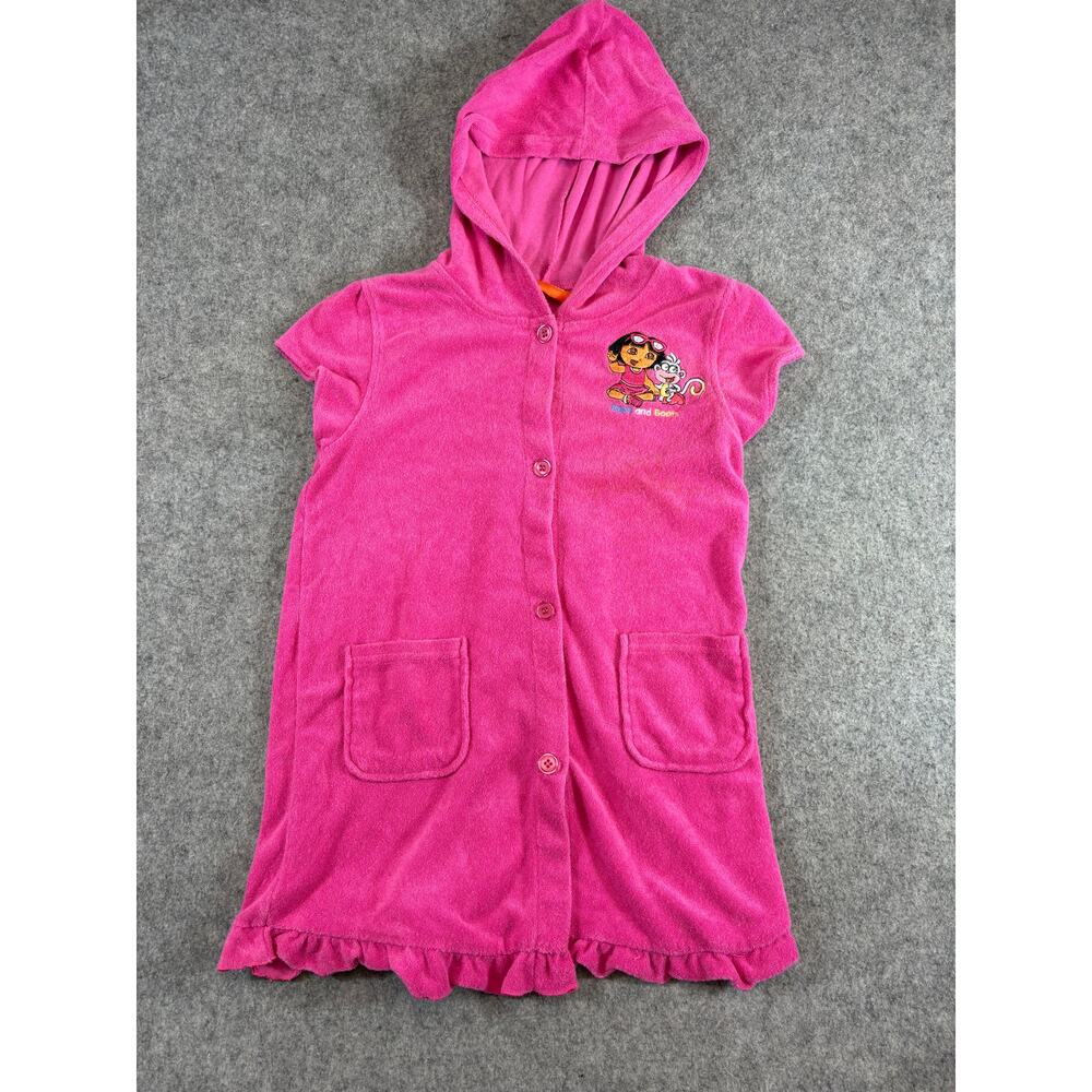 Vintage Nickelodeon Dora And Boots Hooded Swimsuit Cover Up Girls 2X Pink Y2K